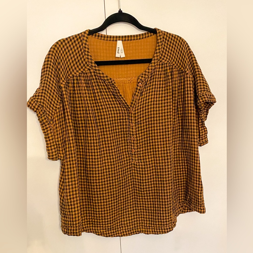 Pact Plaid Button-Up Women Top